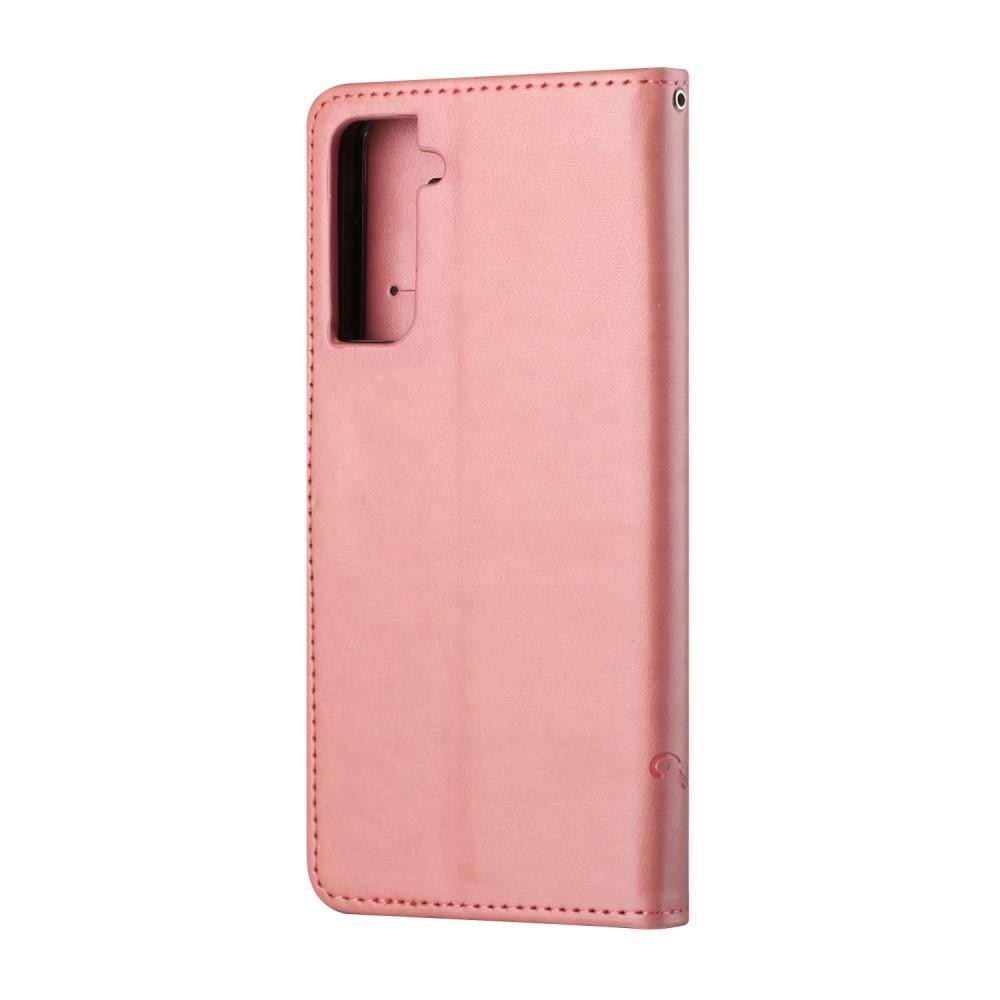 Samsung Galaxy S21 Leather Cover Imprinted Butterflies Pink