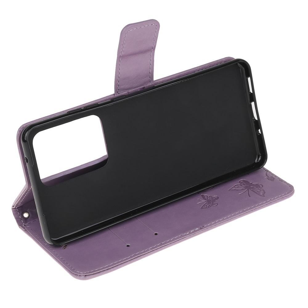 Samsung Galaxy S21 Ultra Leather Cover Imprinted Butterflies Purple