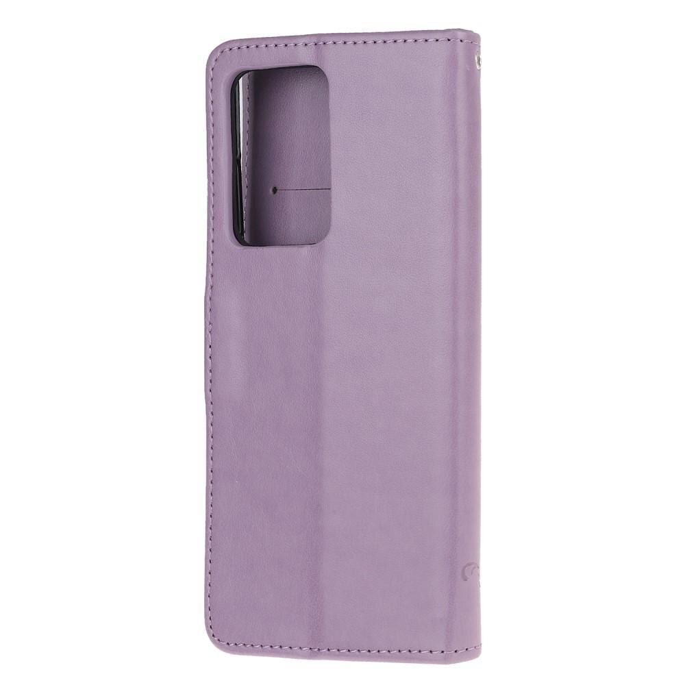 Samsung Galaxy S21 Ultra Leather Cover Imprinted Butterflies Purple