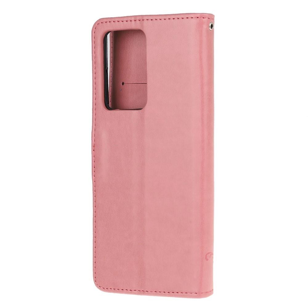 Samsung Galaxy S21 Ultra Leather Cover Imprinted Butterflies Pink