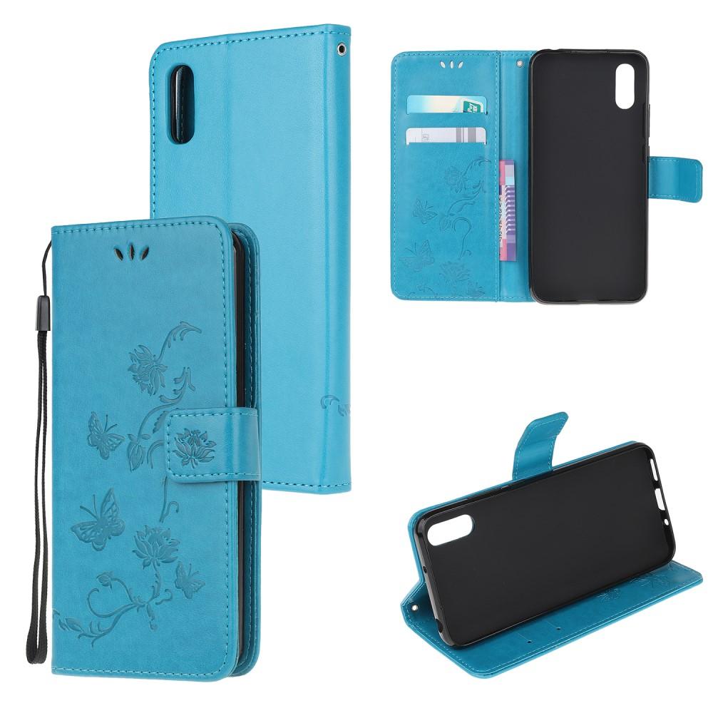 Samsung Galaxy Xcover 5 Leather Cover Imprinted Butterflies Blue