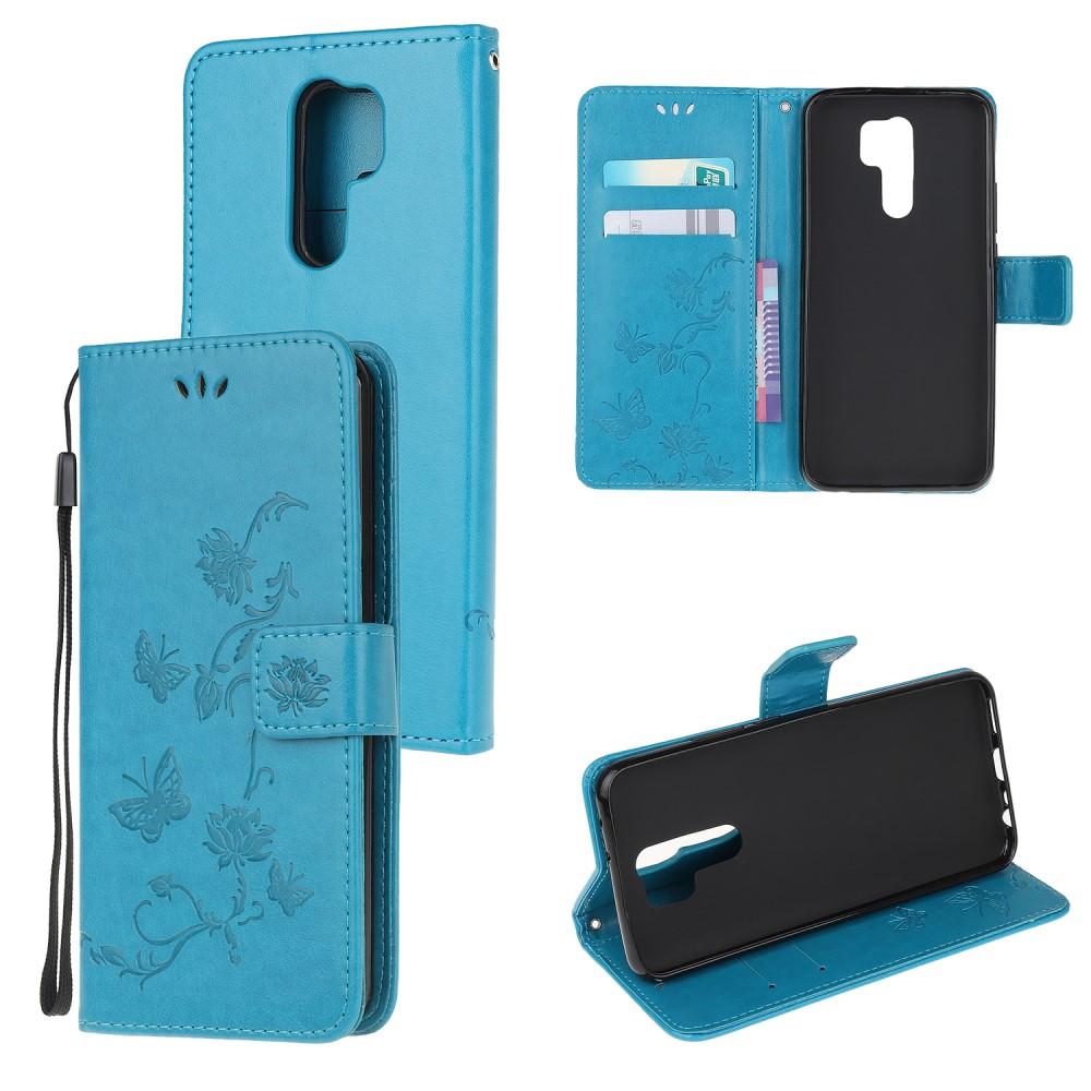 Xiaomi Redmi 9 Leather Cover Imprinted Butterflies Blue