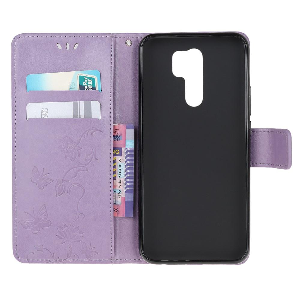 Xiaomi Redmi 9 Leather Cover Imprinted Butterflies Purple