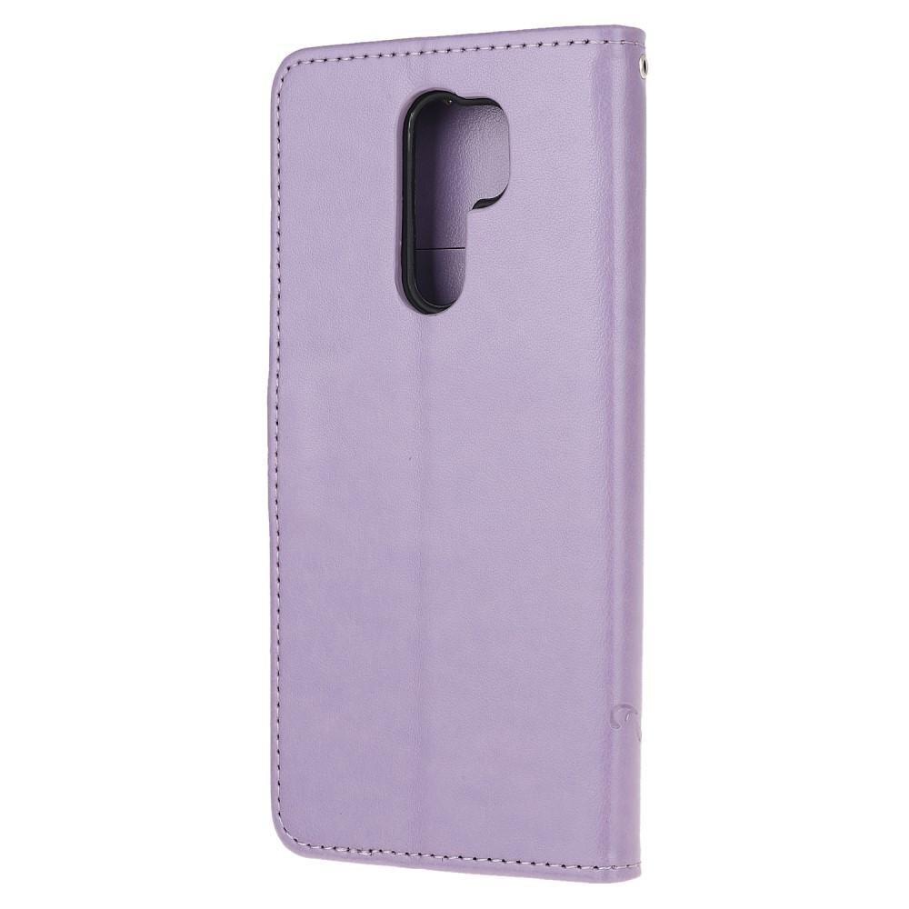 Xiaomi Redmi 9 Leather Cover Imprinted Butterflies Purple