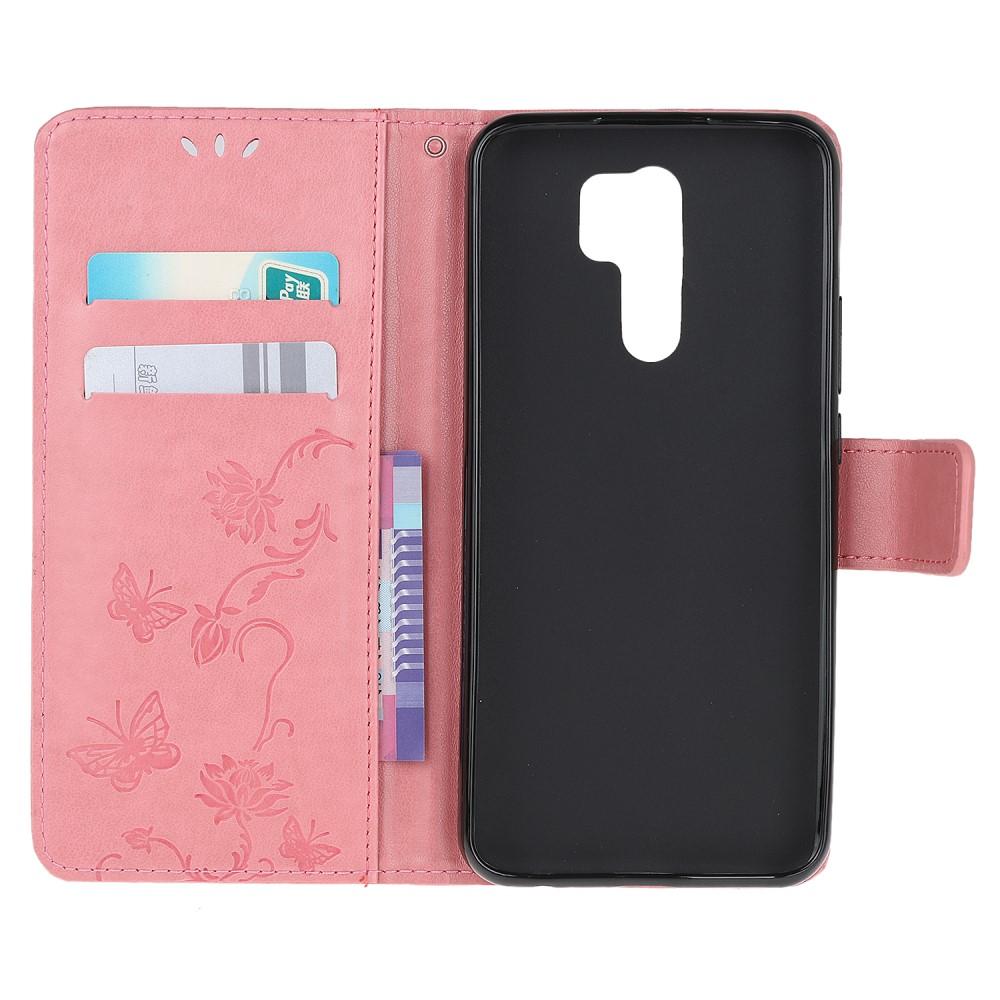 Xiaomi Redmi 9 Leather Cover Imprinted Butterflies Pink