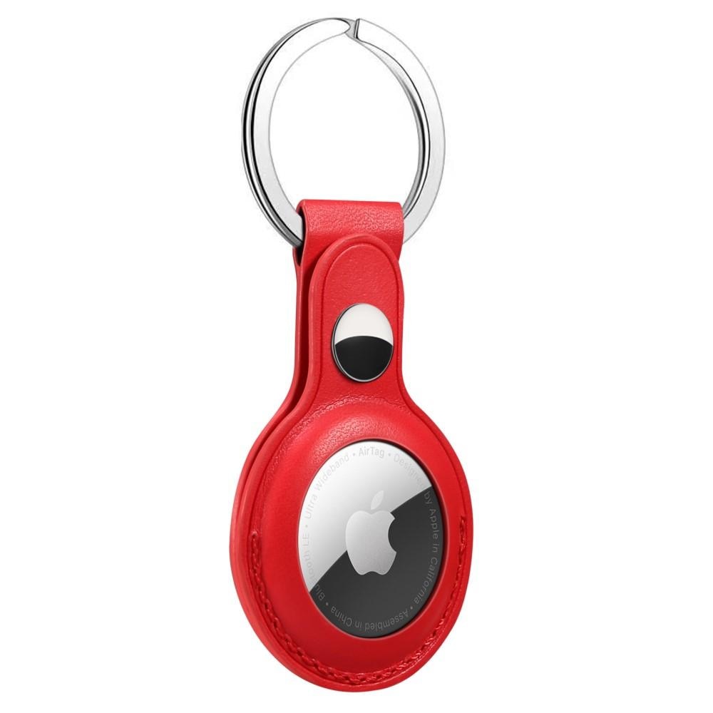 AirTag Leather Key Ring Red