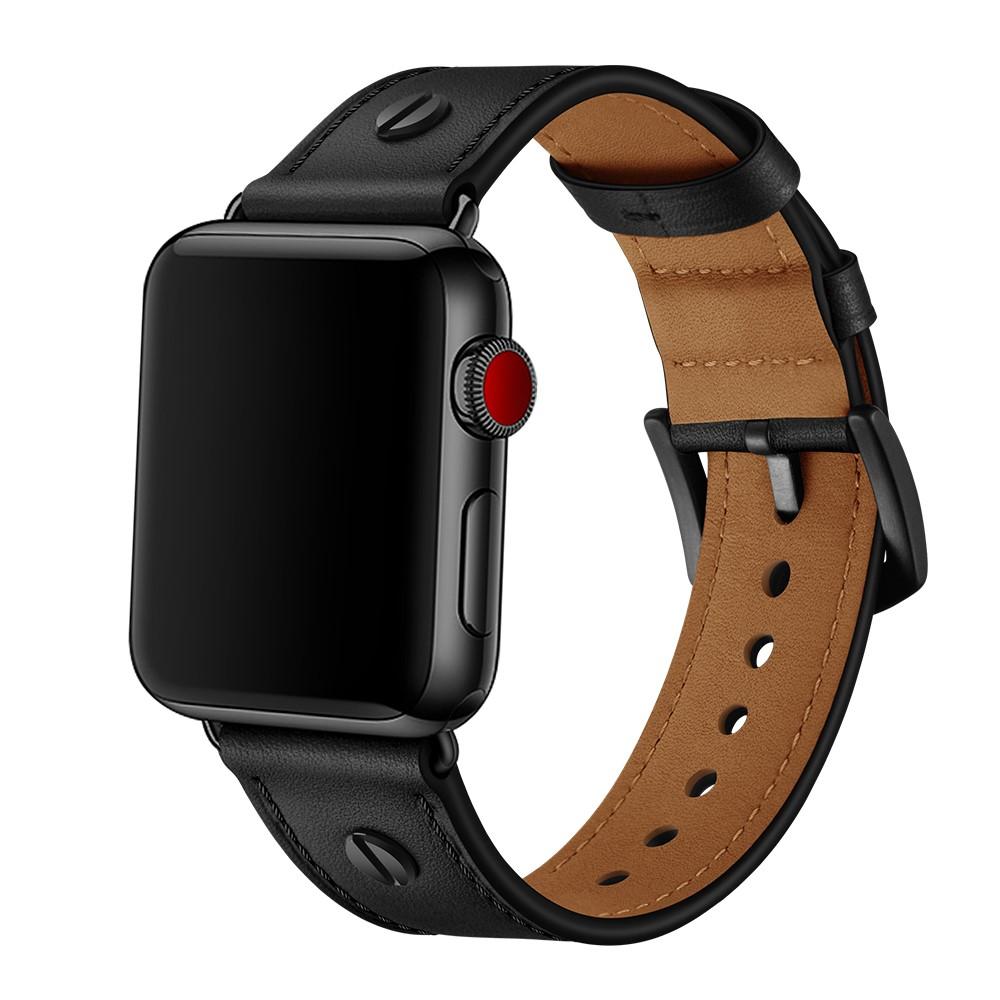 Apple Watch 45mm Series 8 Premium Leather Band w. Studs Black