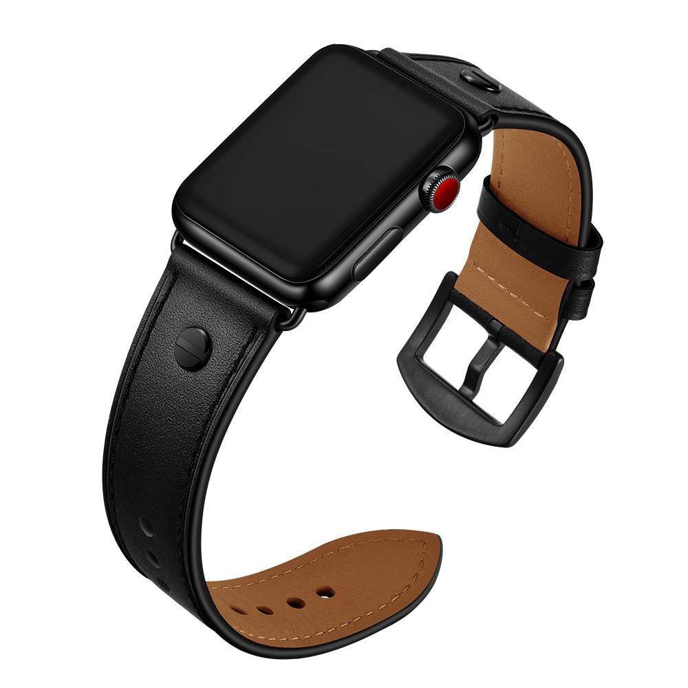 Apple Watch SE 44mm  Premium Leather Band w. Studs Black