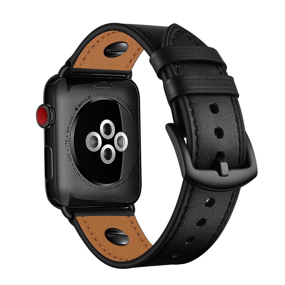 Apple Watch 44mm  Premium Leather Band w. Studs Black