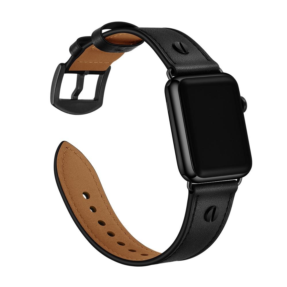 Apple Watch 45mm Series 7  Premium Leather Band w. Studs Black