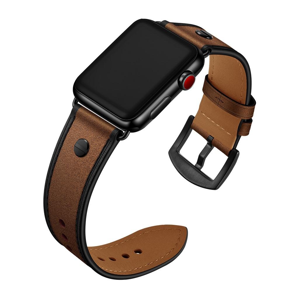 Apple Watch SE 44mm Premium Leather Band w. Studs Brown