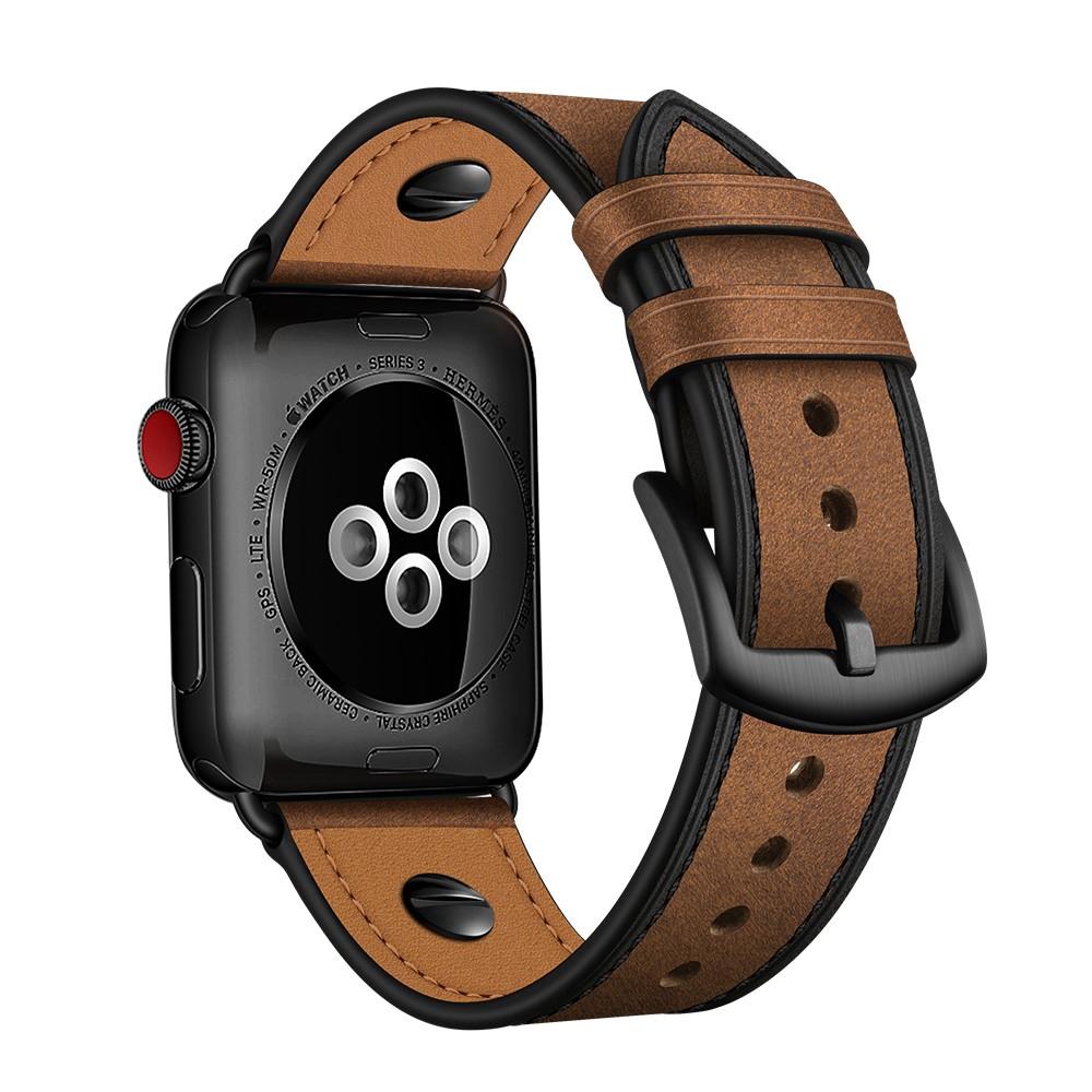 Apple Watch 44mm Premium Leather Band w. Studs Brown