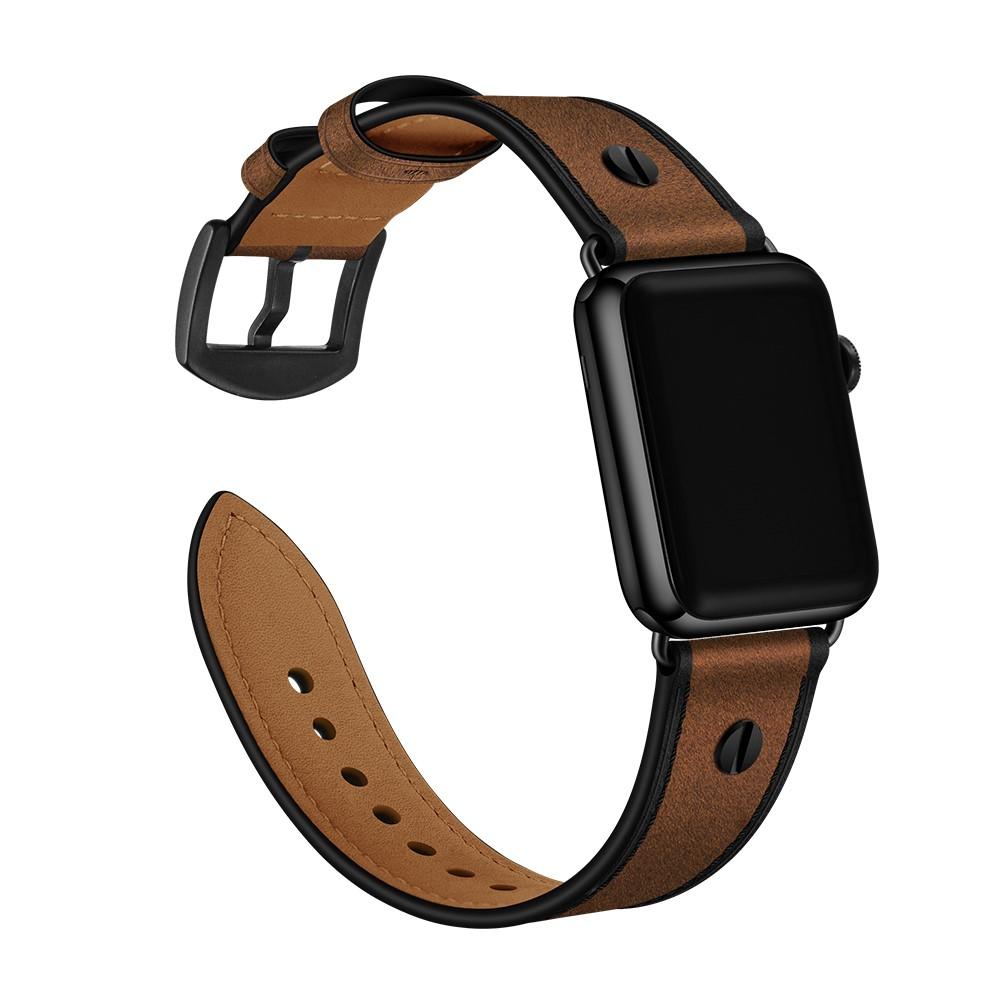 Apple Watch SE 44mm Premium Leather Band w. Studs Brown