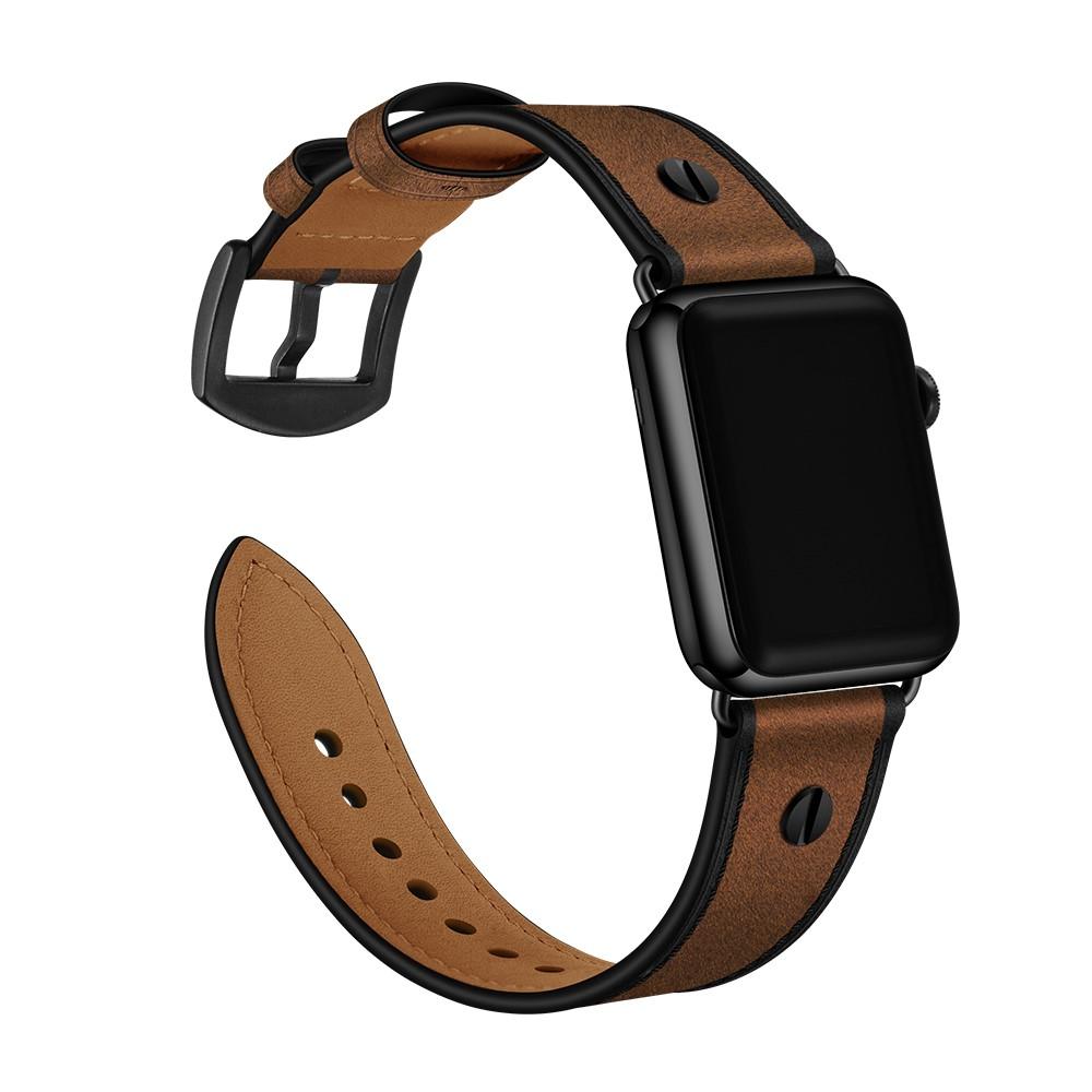 Apple Watch 44mm Premium Leather Band w. Studs Brown