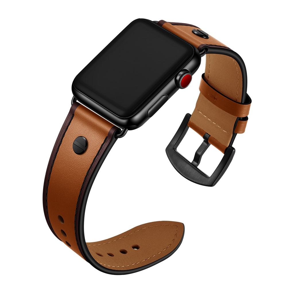 Apple Watch 45mm Series 7 Premium Leather Band w. Studs Cognac