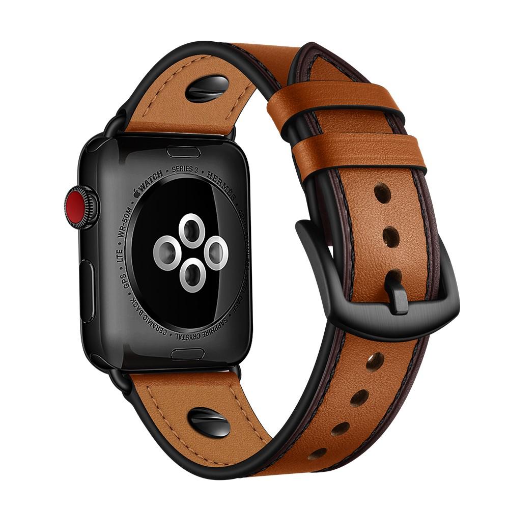 Apple Watch 45mm Series 7 Premium Leather Band w. Studs Cognac