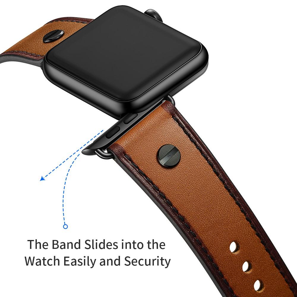 Apple Watch SE 44mm Premium Leather Band w. Studs Cognac