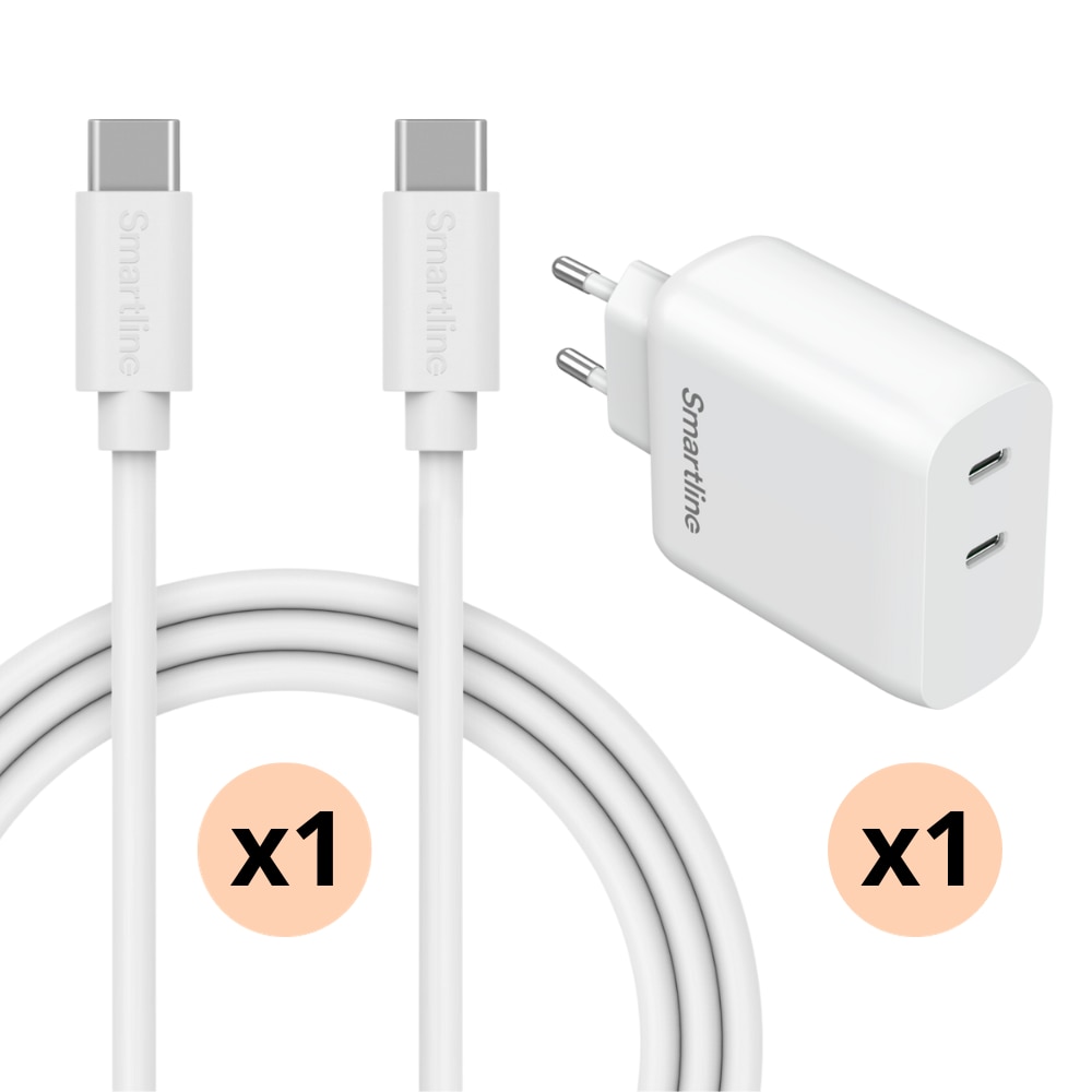Premium Charger Samsung Galaxy A55 - 2 meter Cable and Dual Wall Charger USB-C 35W - Smartline
