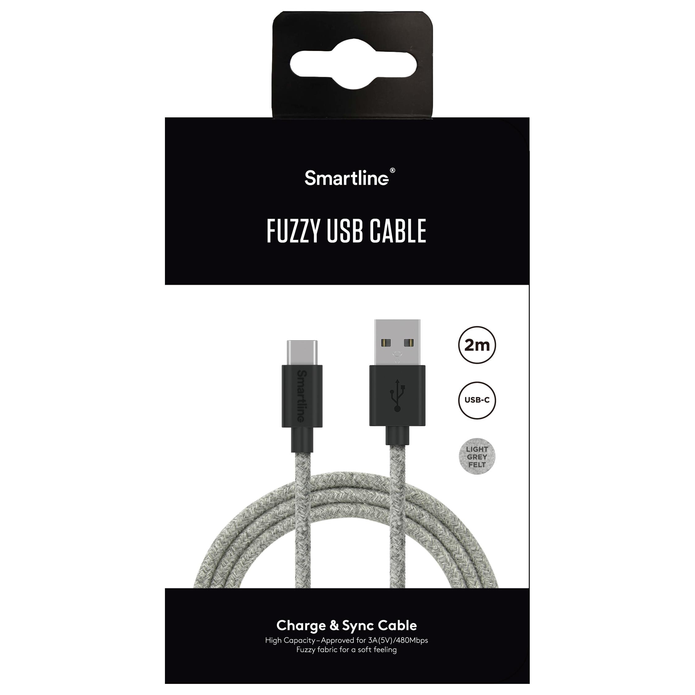 Fuzzy USB-A to USB-C Cable 2 meters Grey