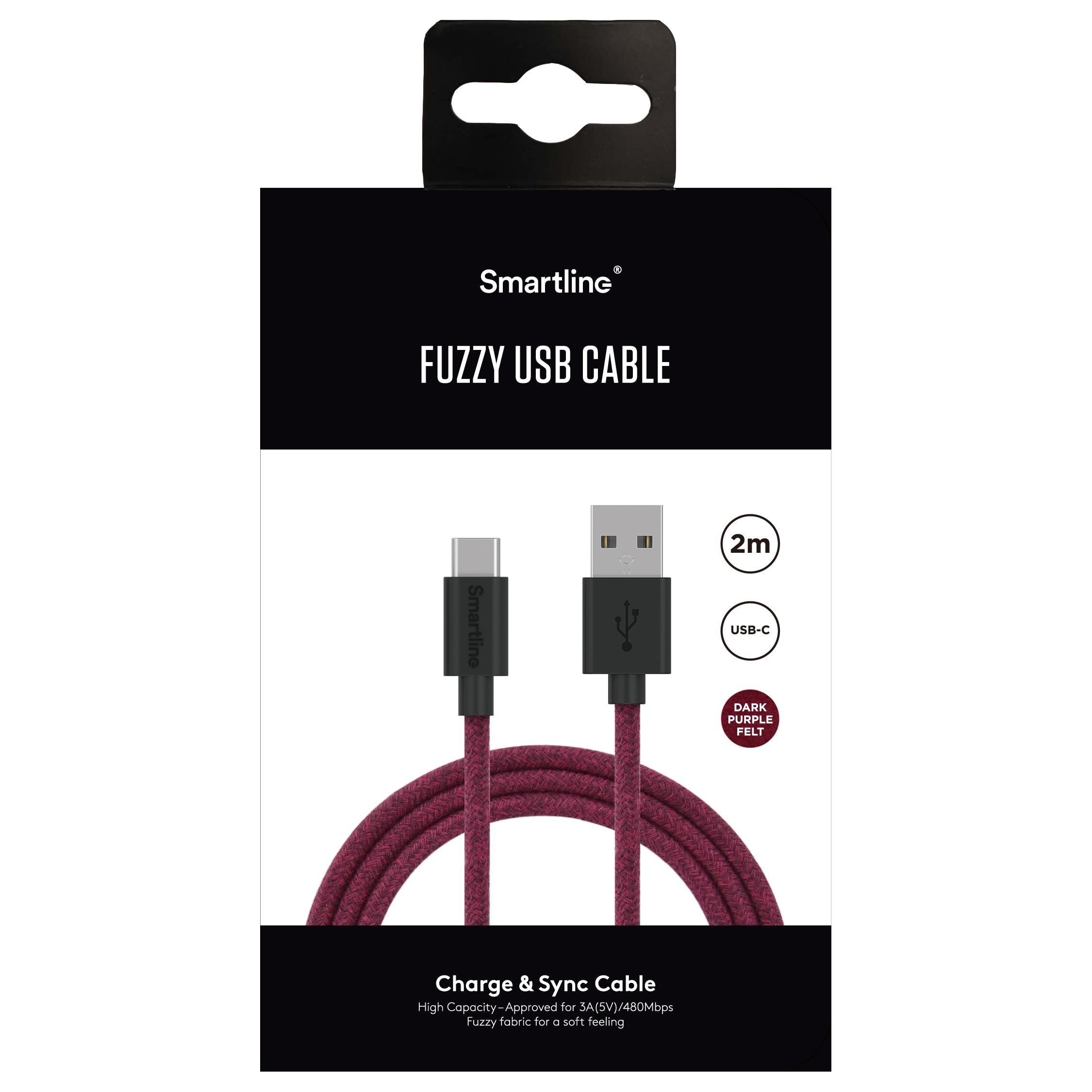 Fuzzy USB-A to USB-C Cable 2 meters Purple