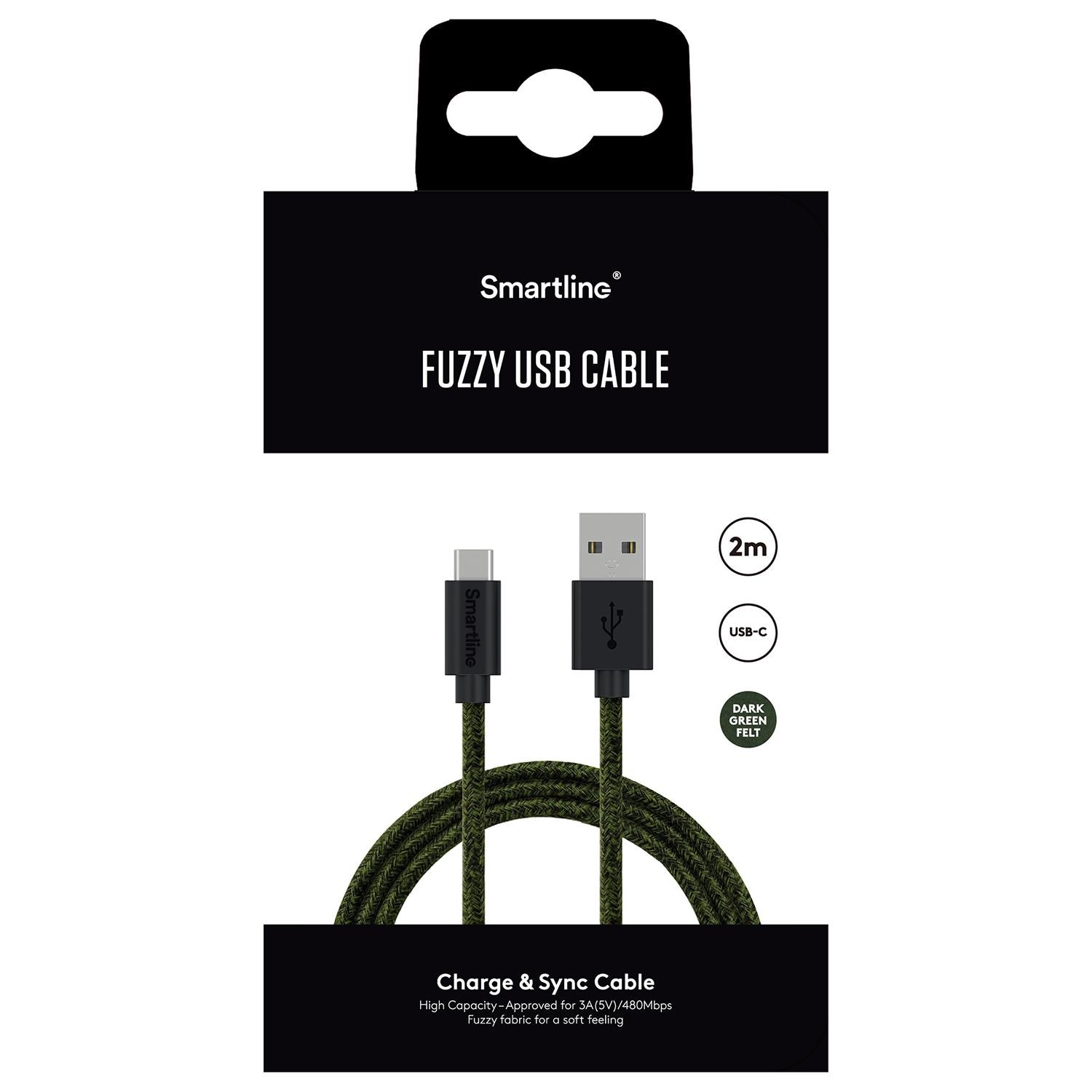 Fuzzy USB-A to USB-C Cable 2 meters Purple