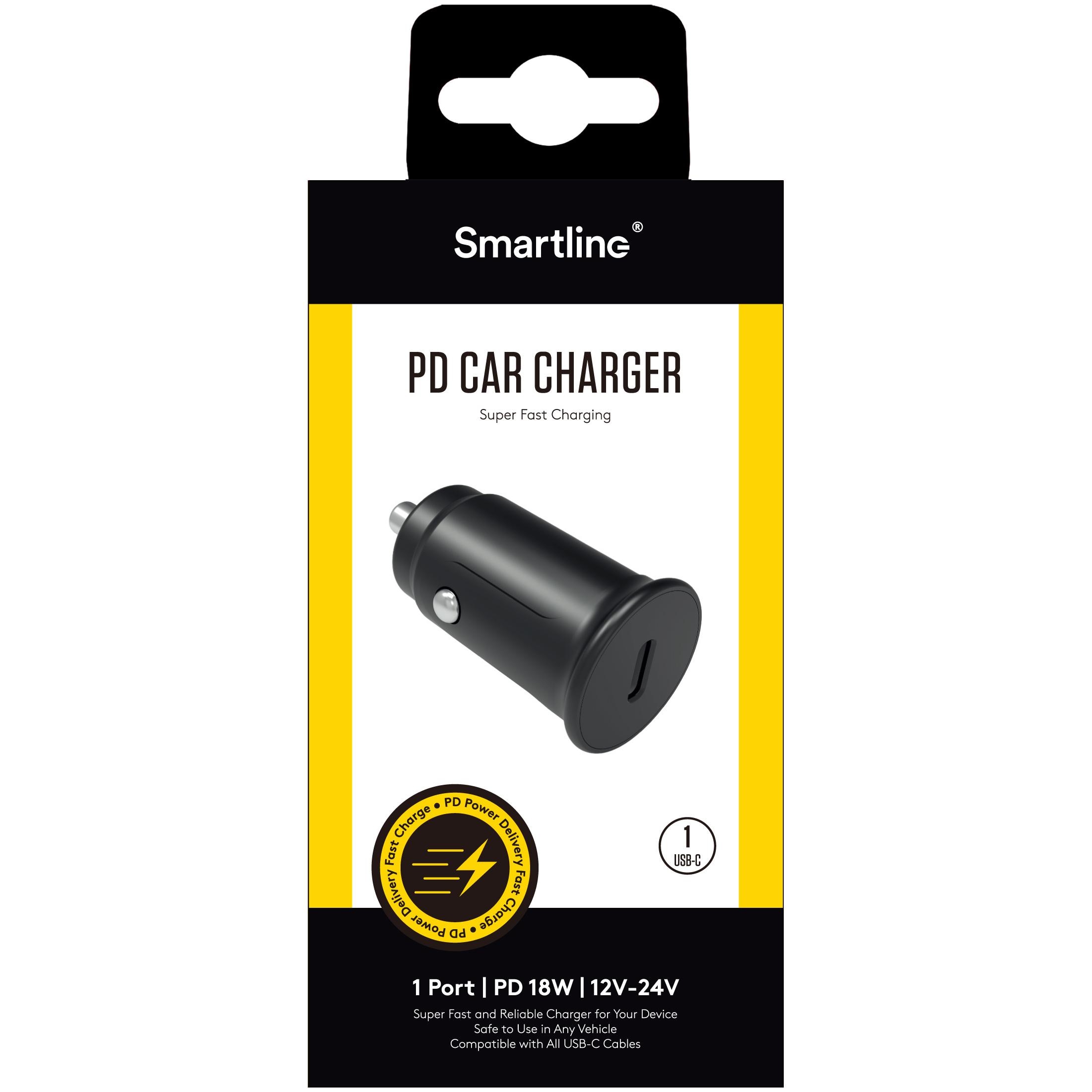 Car Charger Power Delivery USB-C 18W 12V-24V Black
