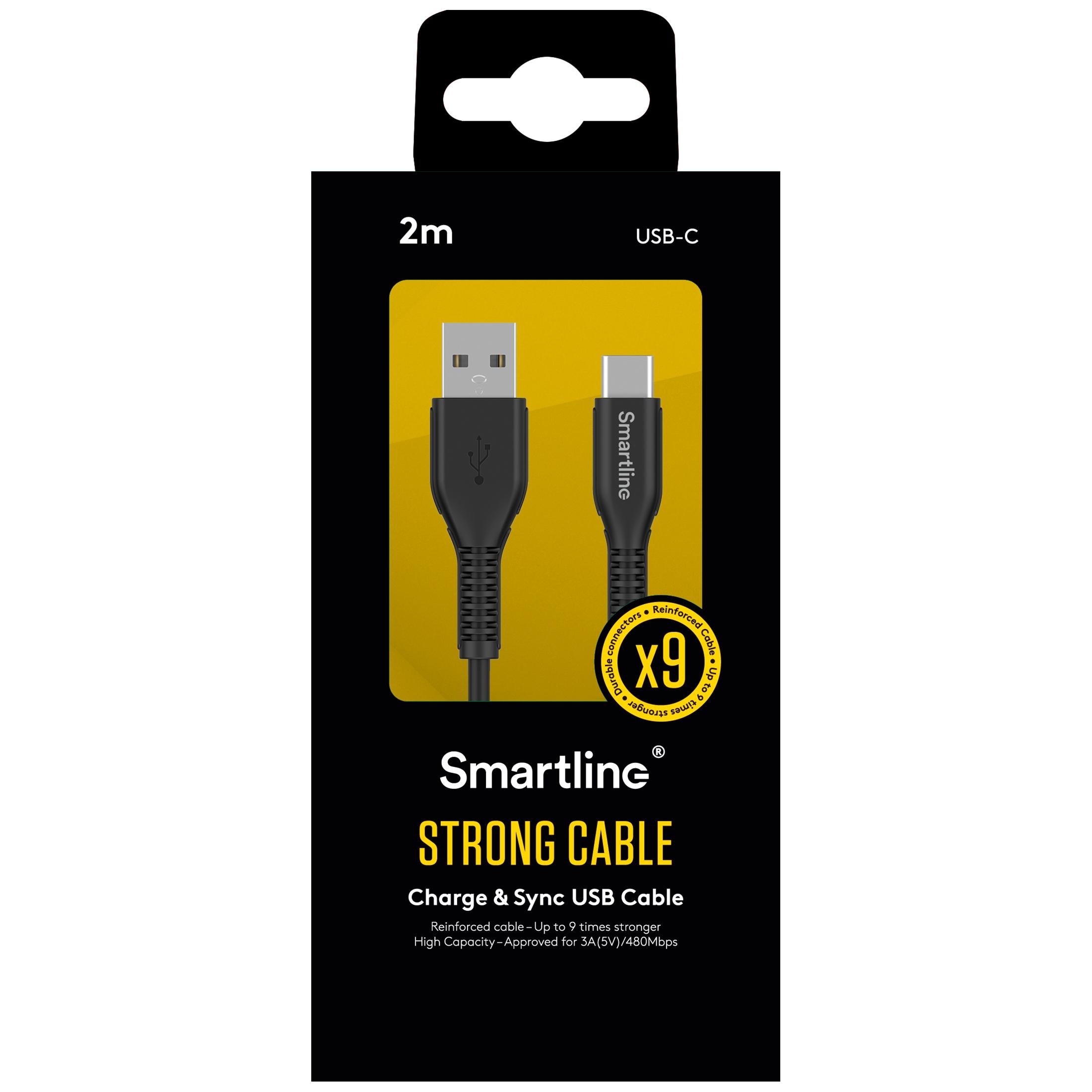 Strong USB-A to USB-C Cable 2 meters Black
