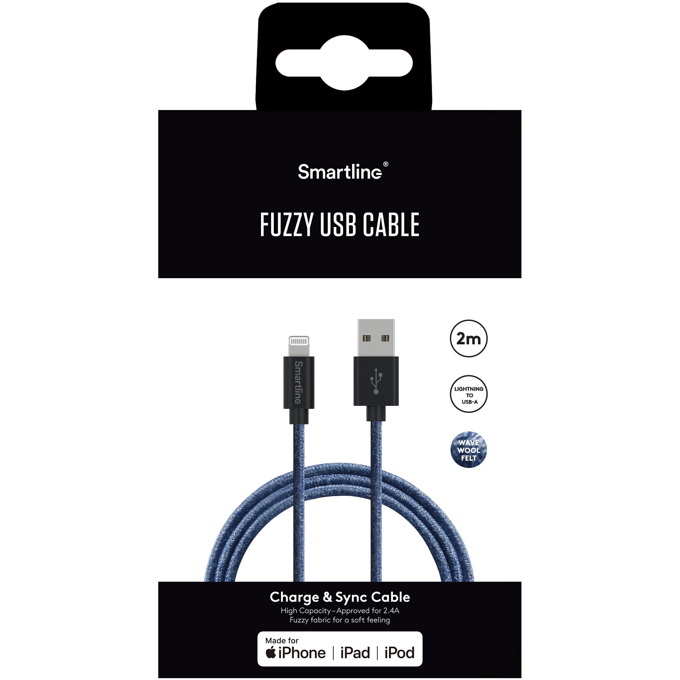 Fuzzy USB-A to Lightning Cable 2 meters Blue