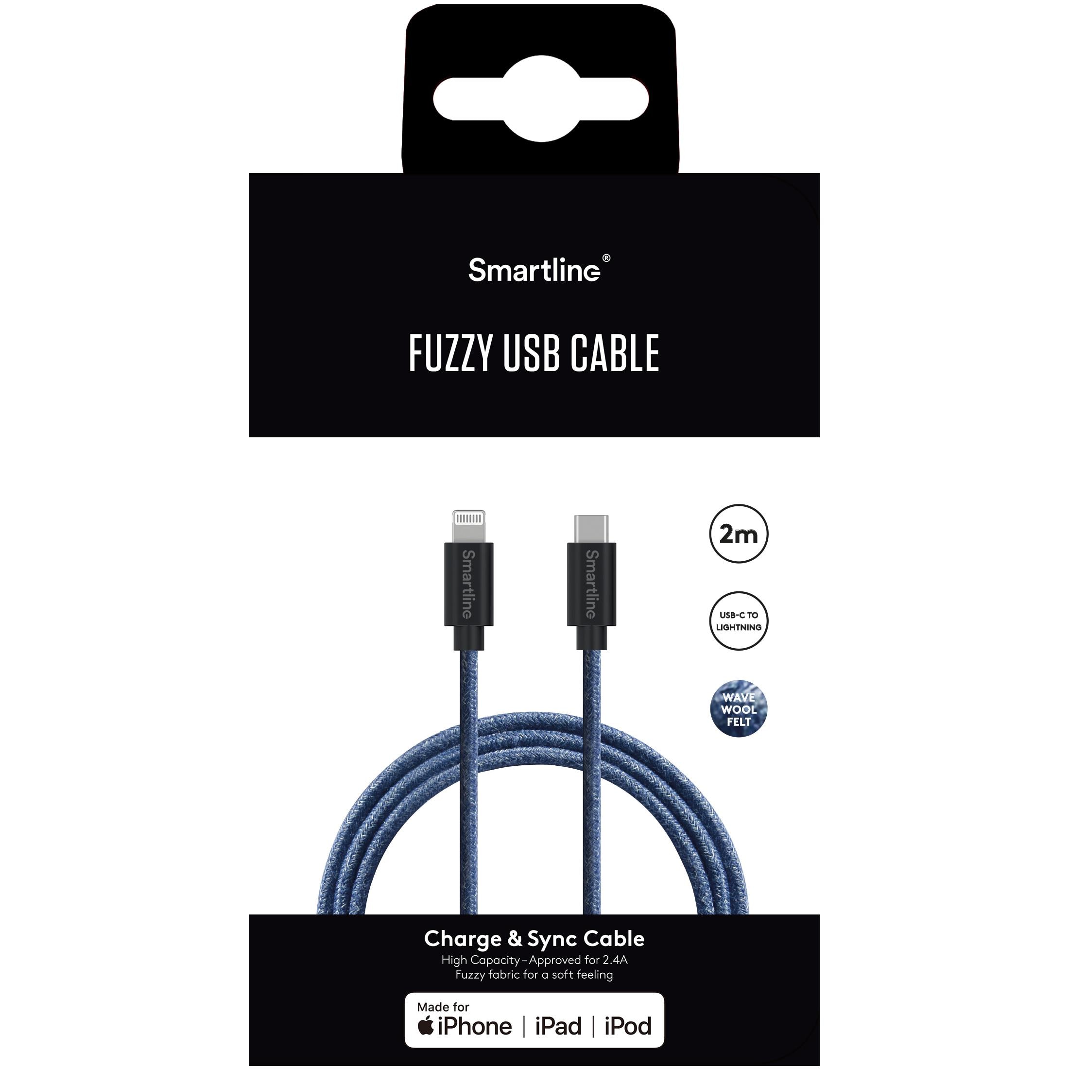 Fuzzy USB-A to Lightning Cable 2 meters Blue
