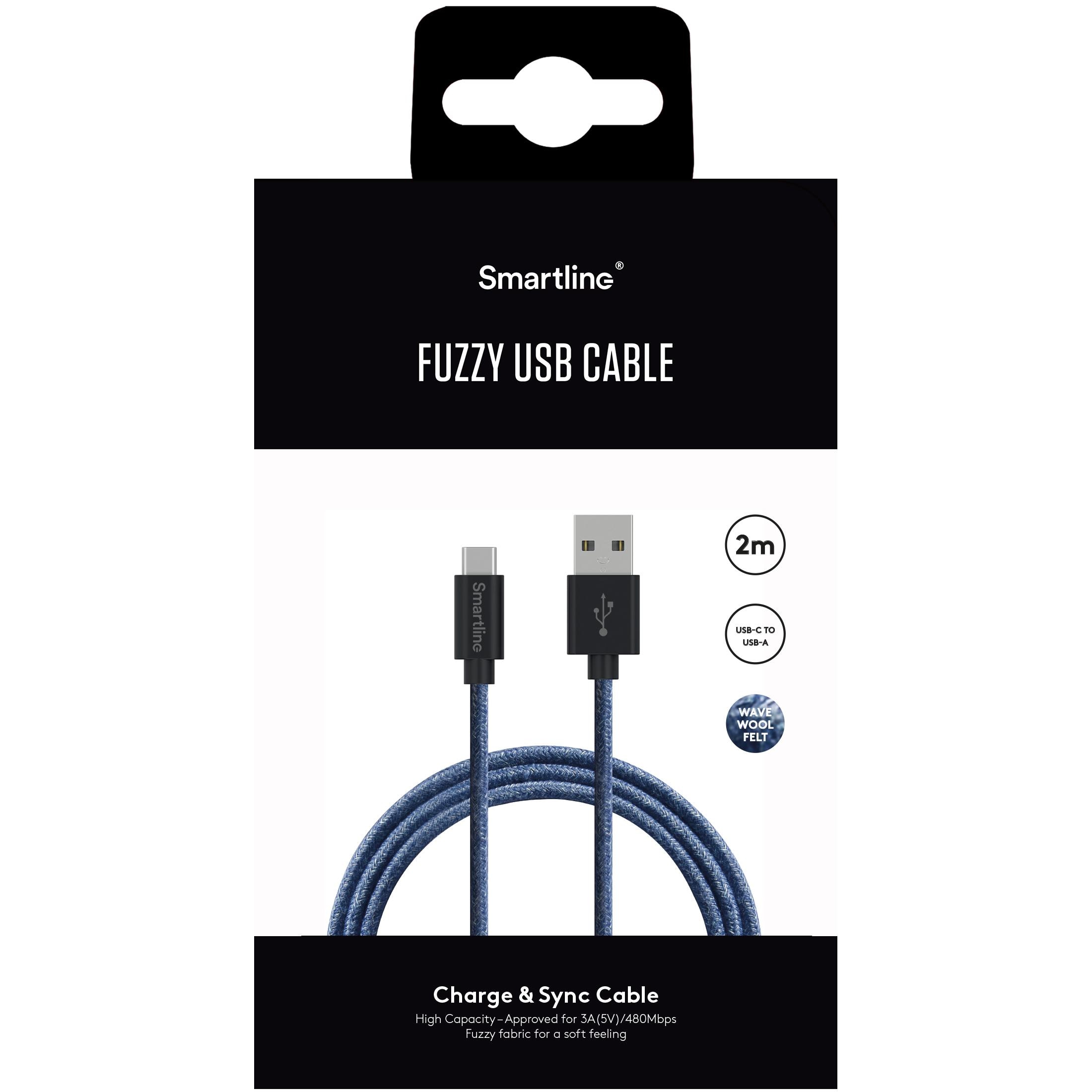 Fuzzy USB-A to USB-C Cable 2 meters Blue