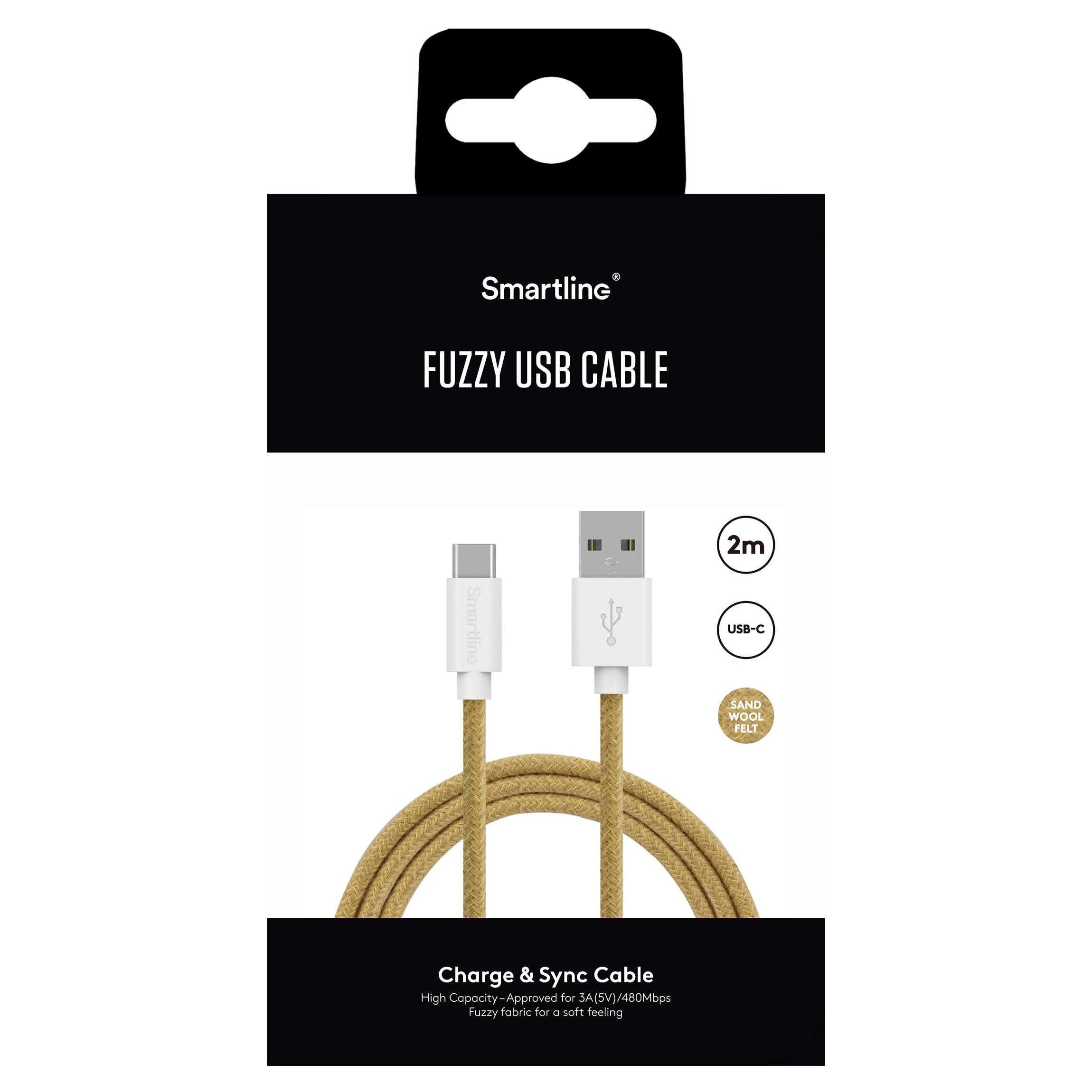 Fuzzy USB-A to USB-C Cable 2 meters Beige