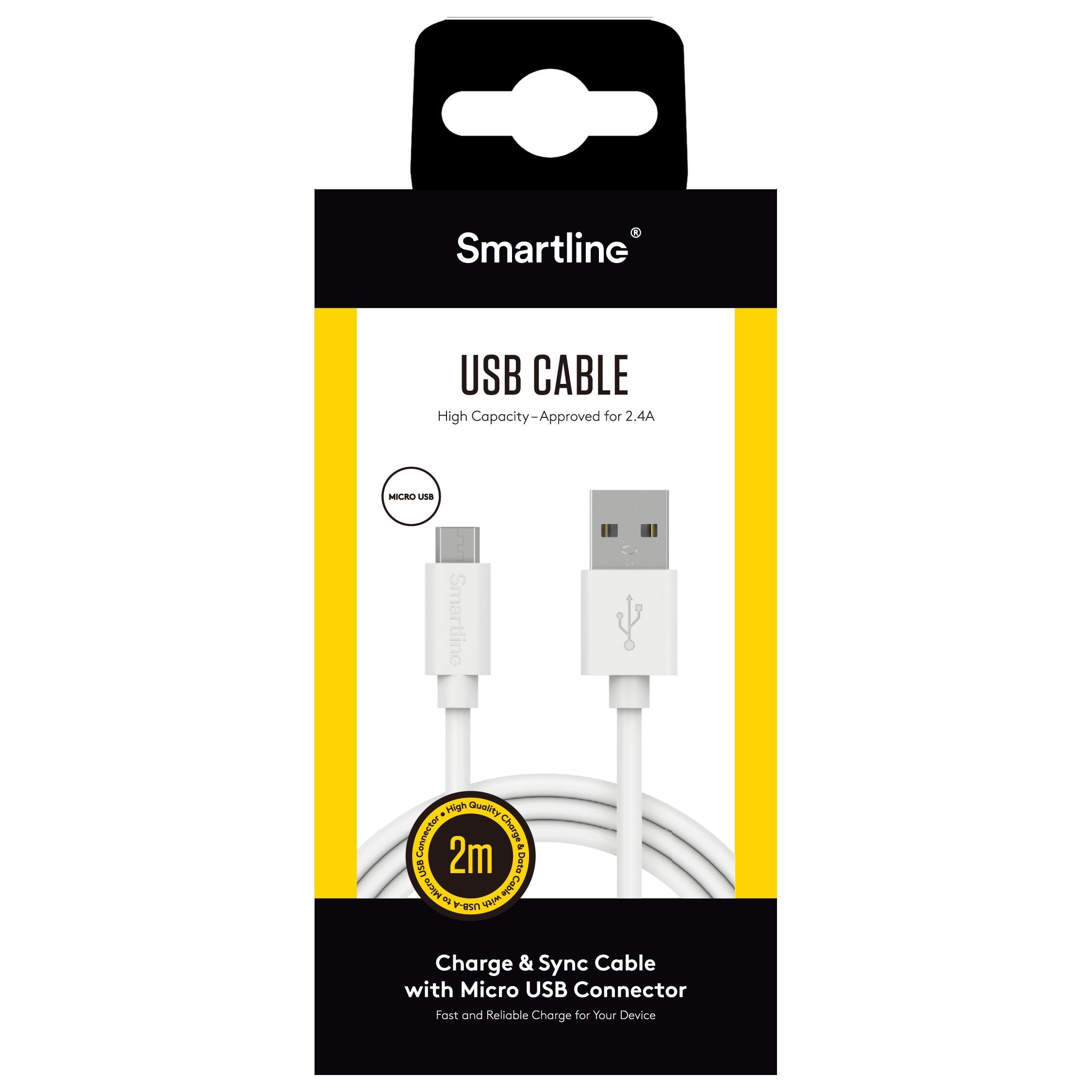 USB-A to MicroUSB Cable 2 meters White