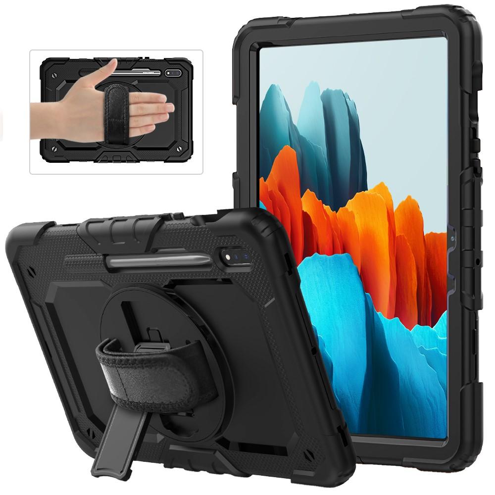 Samsung Galaxy Tab S7/S8 11.0 Shockproof Full Protection Hybrid Case w. Shoulder Strap Black