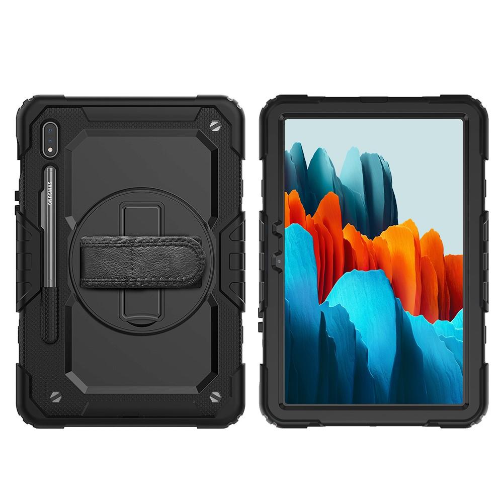 Samsung Galaxy Tab S7/S8 11.0 Shockproof Full Protection Hybrid Case w. Shoulder Strap Black