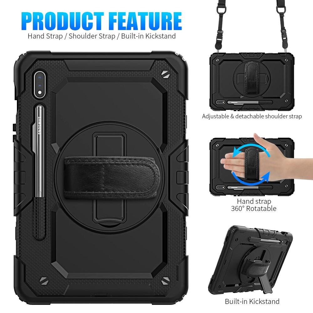 Samsung Galaxy Tab S7/S8 11.0 Shockproof Full Protection Hybrid Case w. Shoulder Strap Black