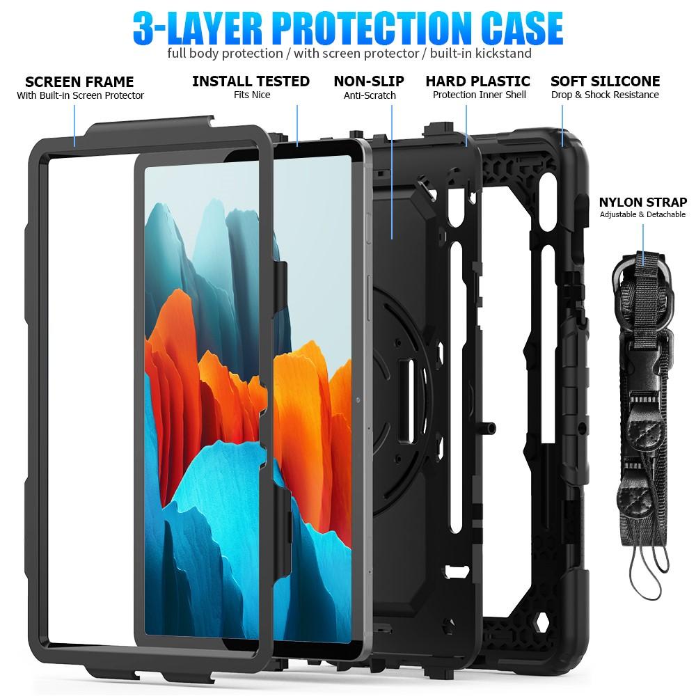 Samsung Galaxy Tab S7/S8 11.0 Shockproof Full Protection Hybrid Case w. Shoulder Strap Black