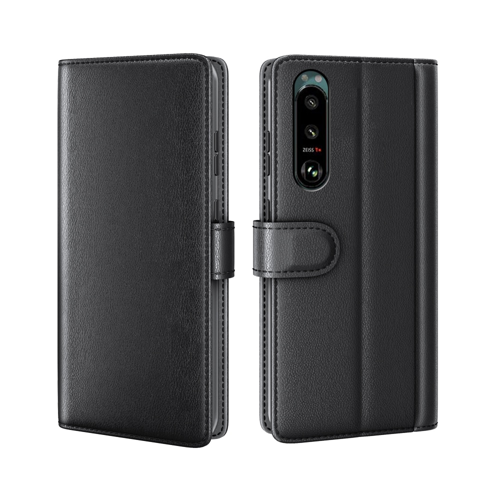 Sony Xperia 5 III Genuine Leather Wallet Case Black